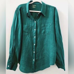 Lily Pulitzer Deep Green 100% Linen Button Down Shirt Size XL (H19)
